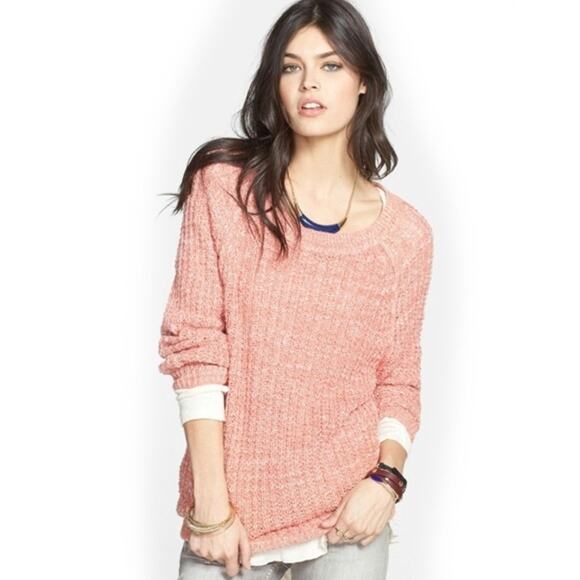 Free People Sweater XS Pink Chunky Marled Knit Long Sleeve Pullover Star Dune - Picture 4 of 11